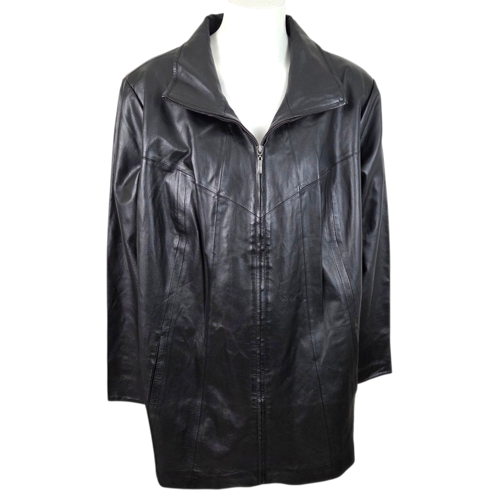 Woman Within Plus Size Leather Jacket A-line Womens 24W Black Zipper